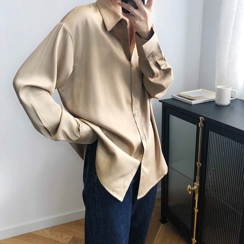 Women's Draped Satin-Texture Collared Shirt