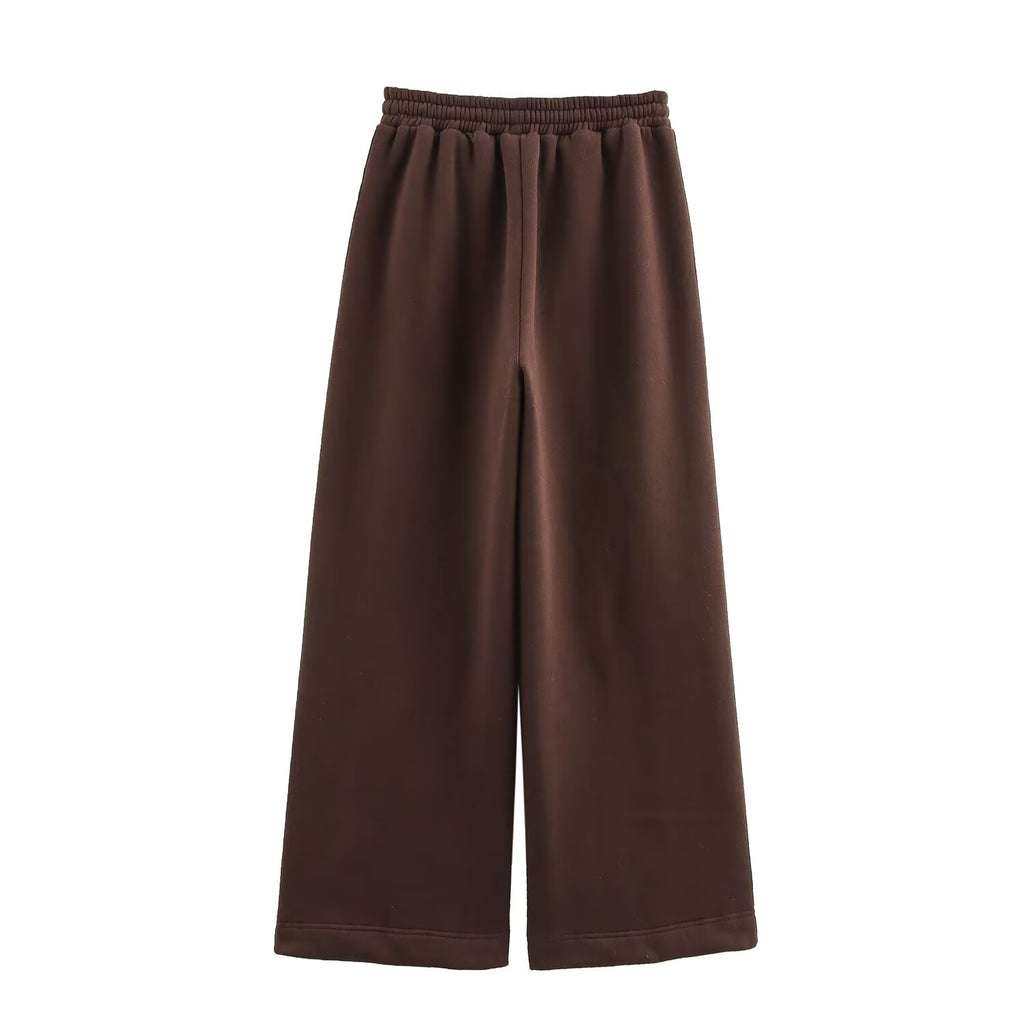 Autumn Winter Printed Stand Collar Zipper Sweatshirt Trousers Pant Two-Piece Set