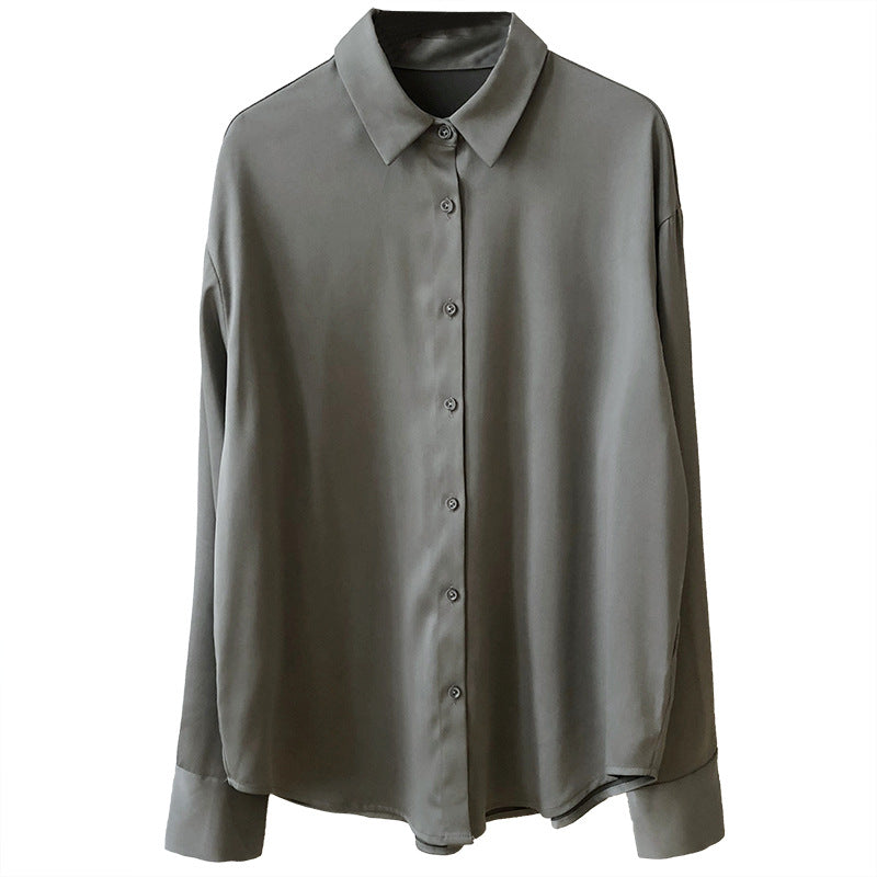 Women's Draped Satin-Texture Collared Shirt