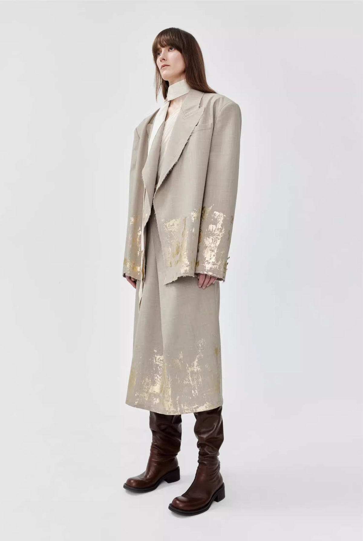 Women's Autumn Winter Freehand Graffiti Gilding Loose Two-Piece Set