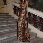 Fashionable Elegant Backless Halter Leopard Print Dress