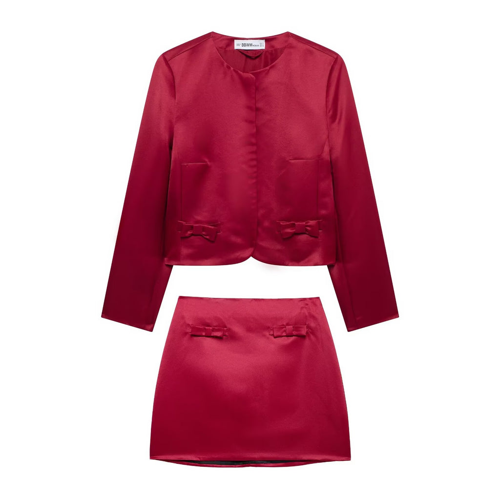 Women's Satin Bow-Detail Two-Piece Set