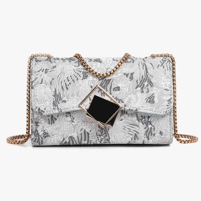 Embroidered Chain Square Shoulder Bag