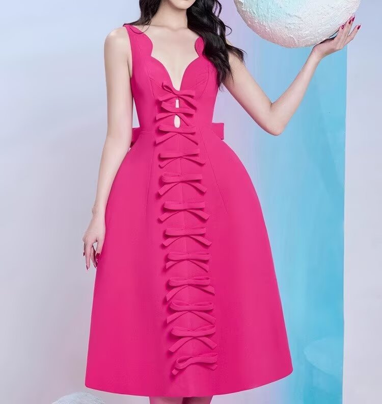 Winter Women Clothing Simple Thin Stereo Bowknot Decoration Dress