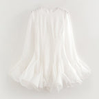 Autumn Women Clothing White Long Sleeve Laminated Ruffled Tulle Dress