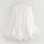 Autumn Women Clothing White Long Sleeve Laminated Ruffled Tulle Dress