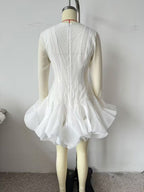 Autumn Women Clothing White Long Sleeve Laminated Ruffled Tulle Dress