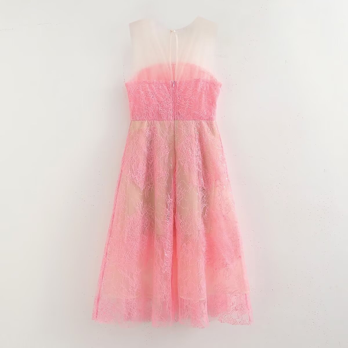 Women's Floral Lace Tulle Sequin A-Line Midi Dress