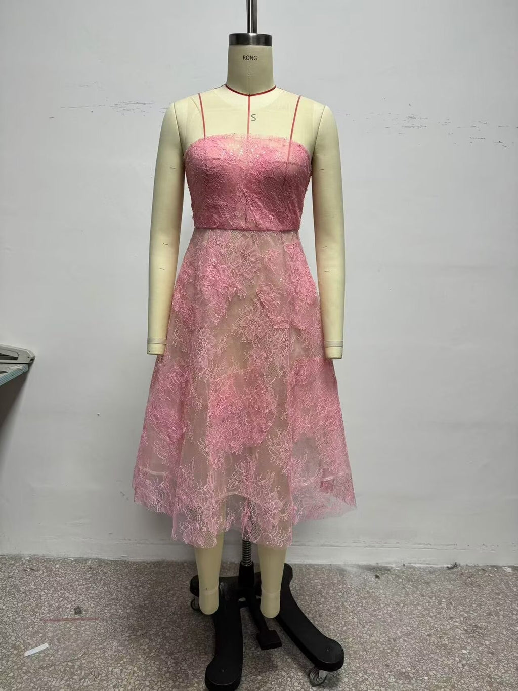 Women's Floral Lace Tulle Sequin A-Line Midi Dress