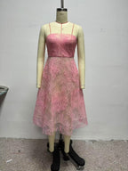 Women's Floral Lace Tulle Sequin A-Line Midi Dress