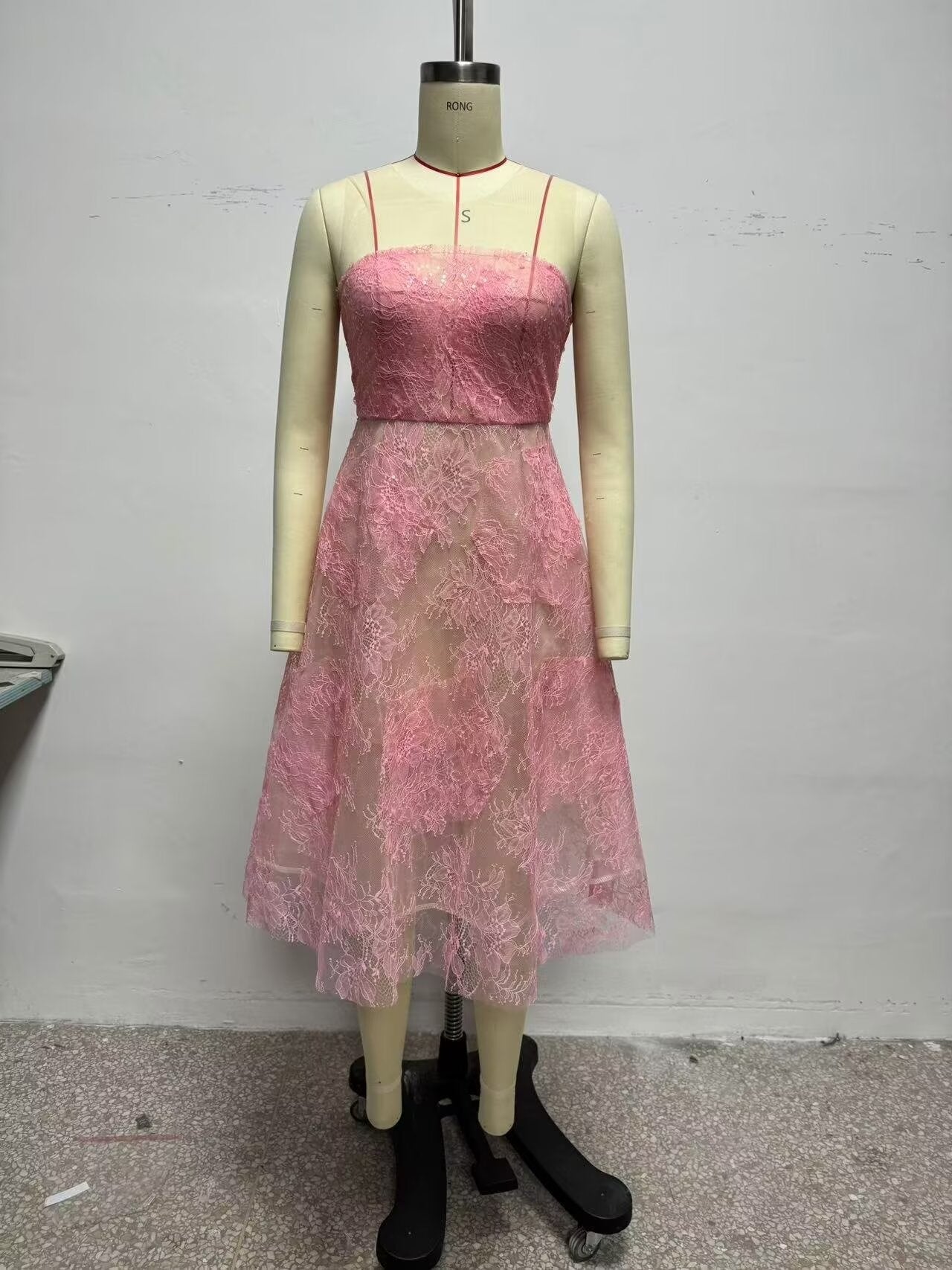 Women's Floral Lace Tulle Sequin A-Line Midi Dress