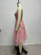 Women's Floral Lace Tulle Sequin A-Line Midi Dress