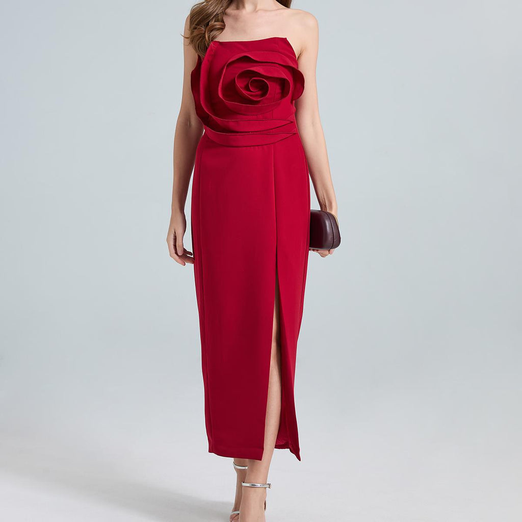 Women's 3D Rose Strapless Evening Dress