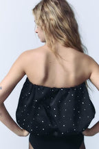 's Design Rhinestone Balloon Version Slim Fit Top
