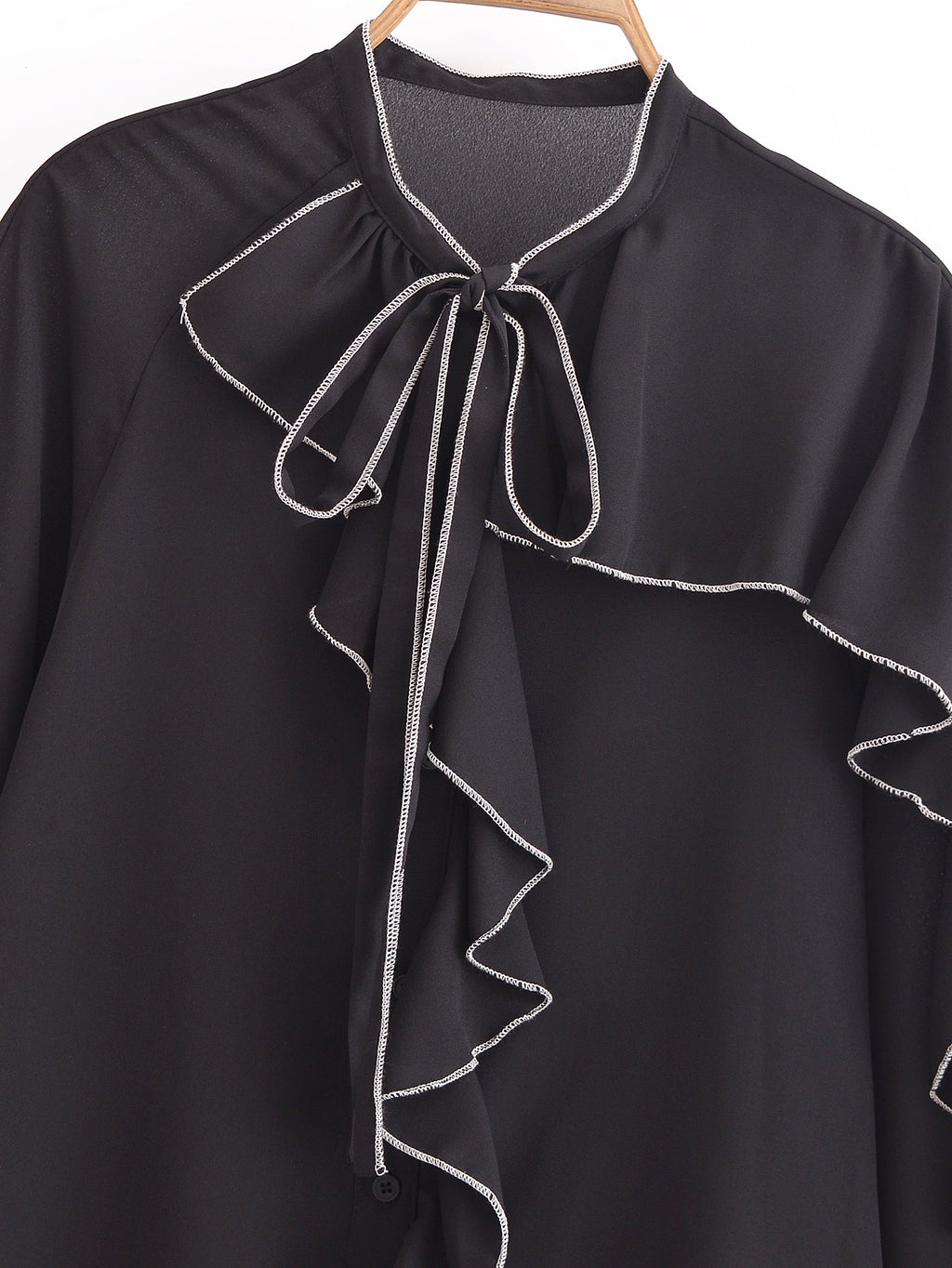 Women's Design Contrast Color Layered Decorative Long Sleeved Shirt Spring Loose Figure Flattering Graceful Tops