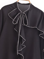 Women's Design Contrast Color Layered Decorative Long Sleeved Shirt Spring Loose Figure Flattering Graceful Tops