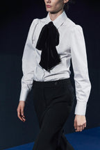 Women's Winter Women Clothing Velvet Bowknot Decoration Office Shirt