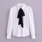 Women's Winter Women Clothing Velvet Bowknot Decoration Office Shirt