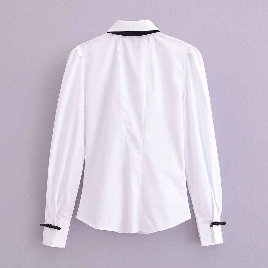 Women's Winter Women Clothing Velvet Bowknot Decoration Office Shirt