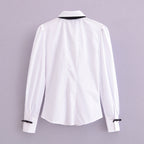Women's Winter Women Clothing Velvet Bowknot Decoration Office Shirt
