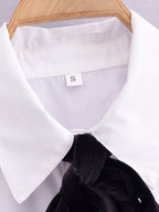 Women's Winter Women Clothing Velvet Bowknot Decoration Office Shirt