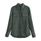 Women's Women Clothing Spring Street Casual Pocket Satin Shirt