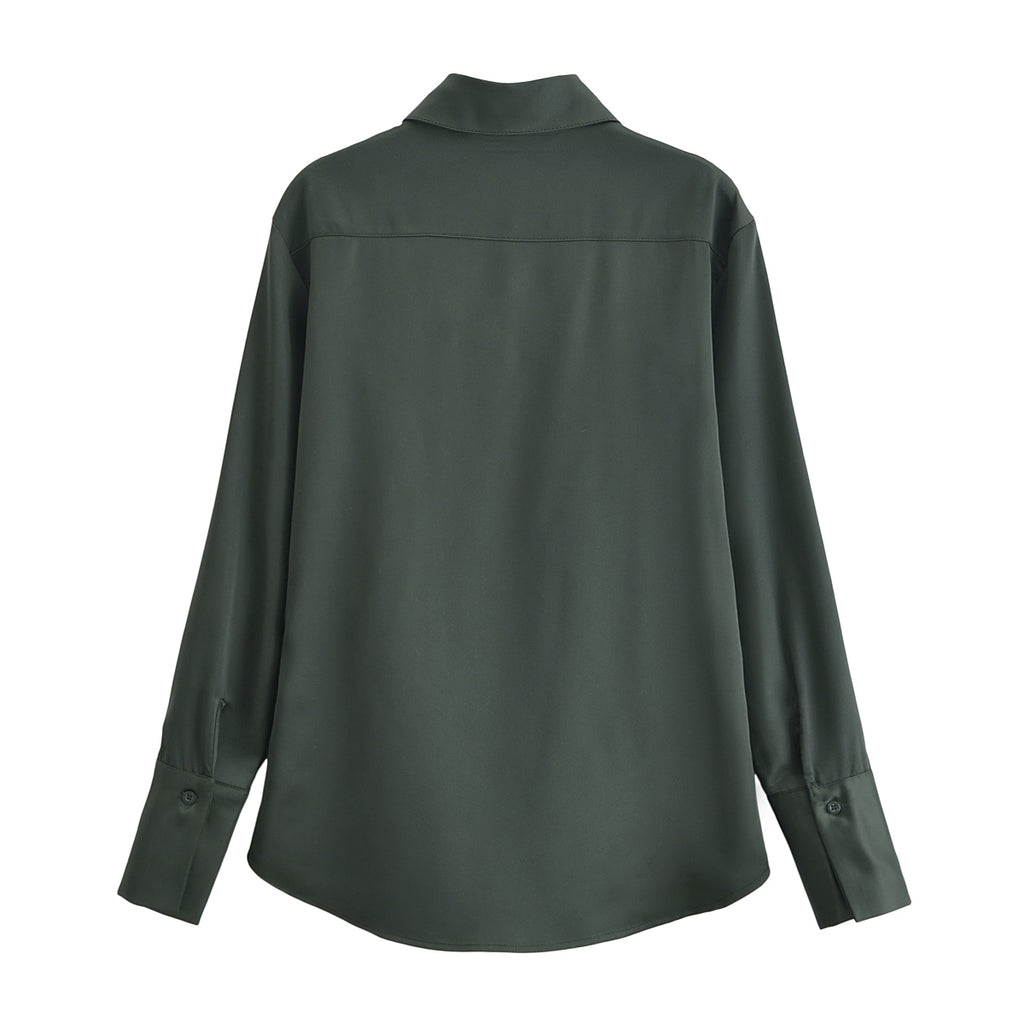 Women's Women Clothing Spring Street Casual Pocket Satin Shirt