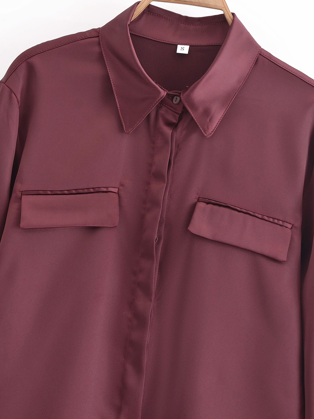 Women's Women Clothing Spring Street Casual Pocket Satin Shirt