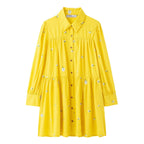 Polo Collar Long-Sleeve Single Breasted Embroidered Shirt Dress