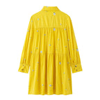 Polo Collar Long-Sleeve Single Breasted Embroidered Shirt Dress