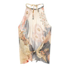 Women's Floral Backless Halter Scarf Top