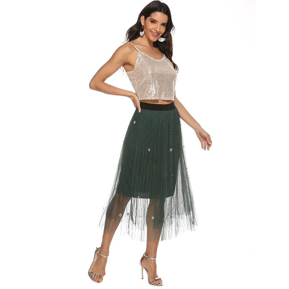 Women's Sequin V-Neck Cropped Camisole Top