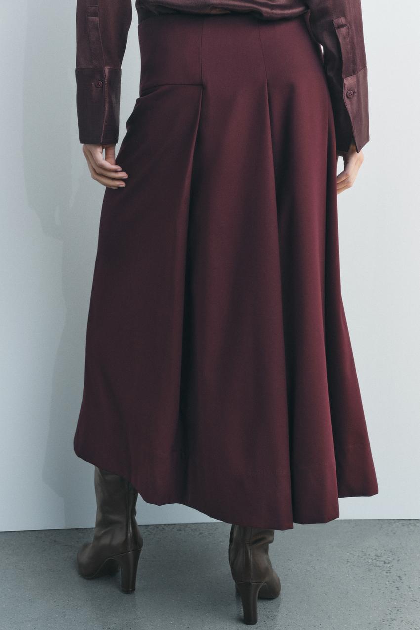 Autumn Winter Graceful Two Color Wide Pleated Midi Skirt