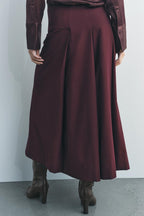 Autumn Winter Graceful Two Color Wide Pleated Midi Skirt