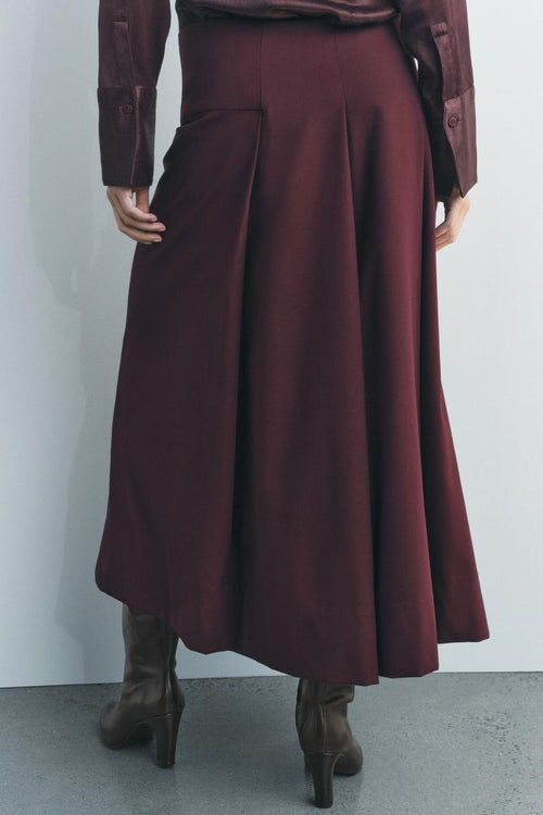 Women Clothing Autumn Winter Graceful Fashionable Two Color Wide Pleated Midi Skirt