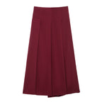 Autumn Winter Graceful Two Color Wide Pleated Midi Skirt