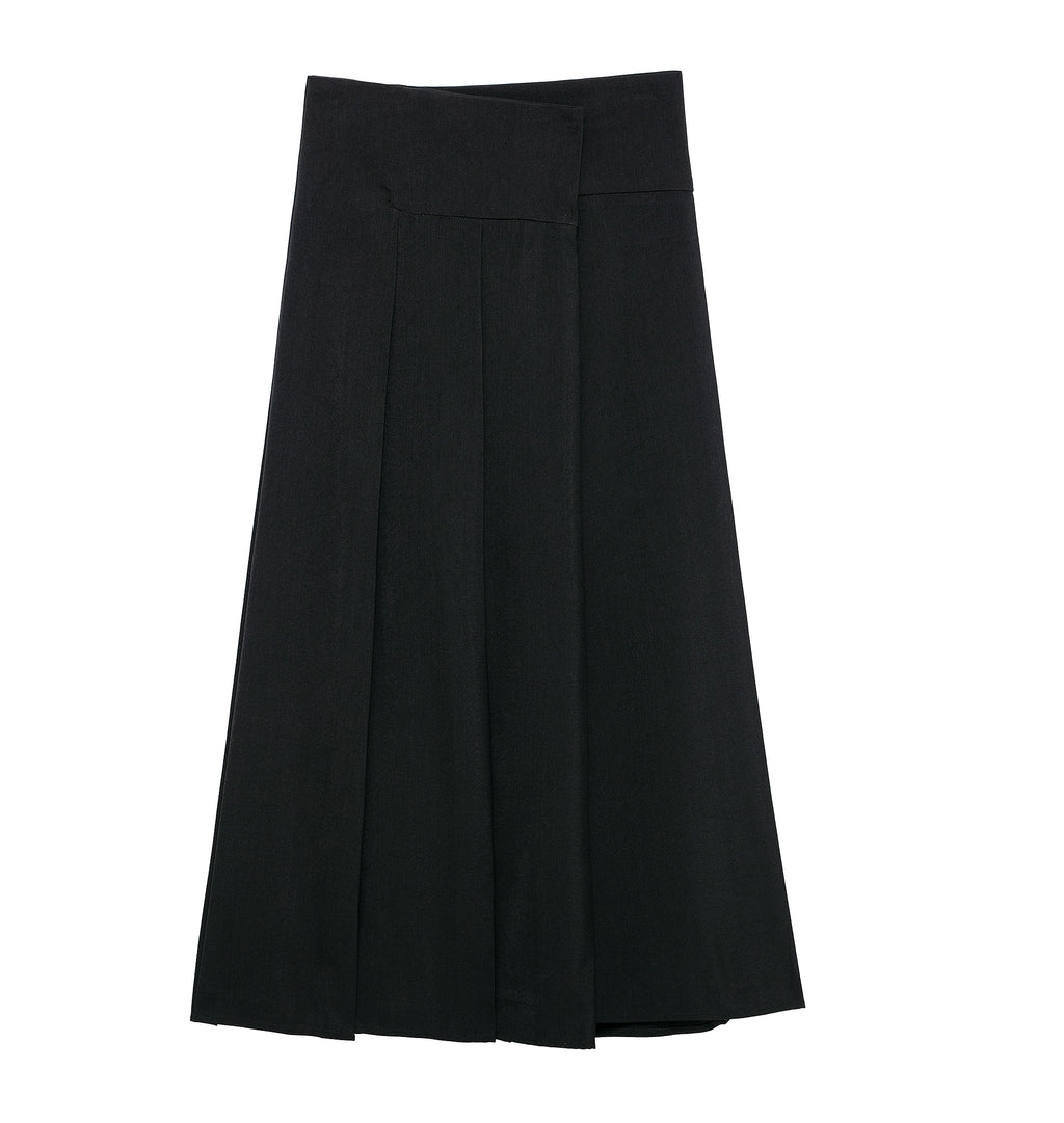 Autumn Winter Graceful Two Color Wide Pleated Midi Skirt
