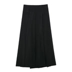 Autumn Winter Graceful Two Color Wide Pleated Midi Skirt