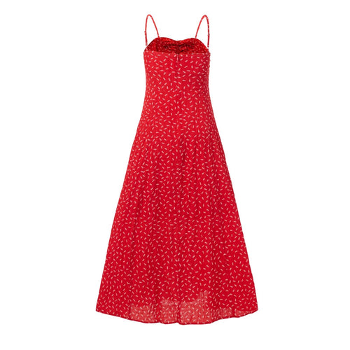 Summer Women Sexy Wind Vacation Casual Waist Tight Slimming Floral Elegant Camisole Dress