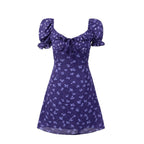 Women's Square-Neck Floral Ruffle Smocked Tie Puff-Sleeve A-Line Mini Dress