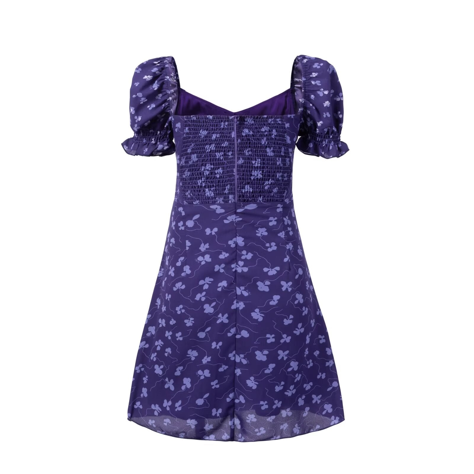 Women's Square-Neck Floral Ruffle Smocked Tie Puff-Sleeve A-Line Mini Dress