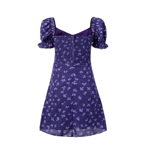 Women's Square-Neck Floral Ruffle Smocked Tie Puff-Sleeve A-Line Mini Dress
