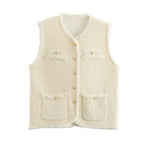 Winter Women Clothing Chic Fringed Burr Sleeveless Knit Vest