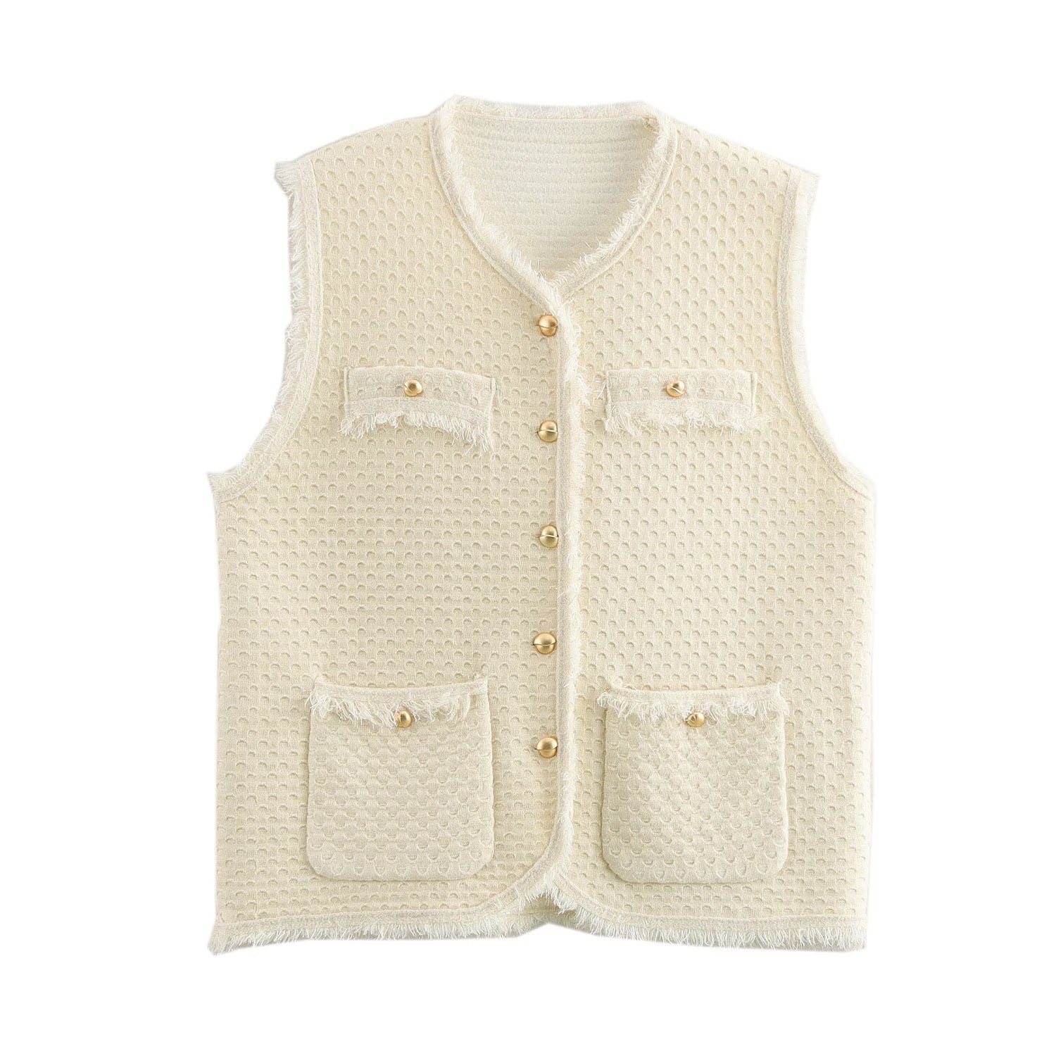 Winter Women Clothing Chic Fringed Burr Sleeveless Knit Vest