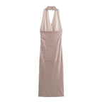 Sequin Halter Backless Bodycon Maxi Dress