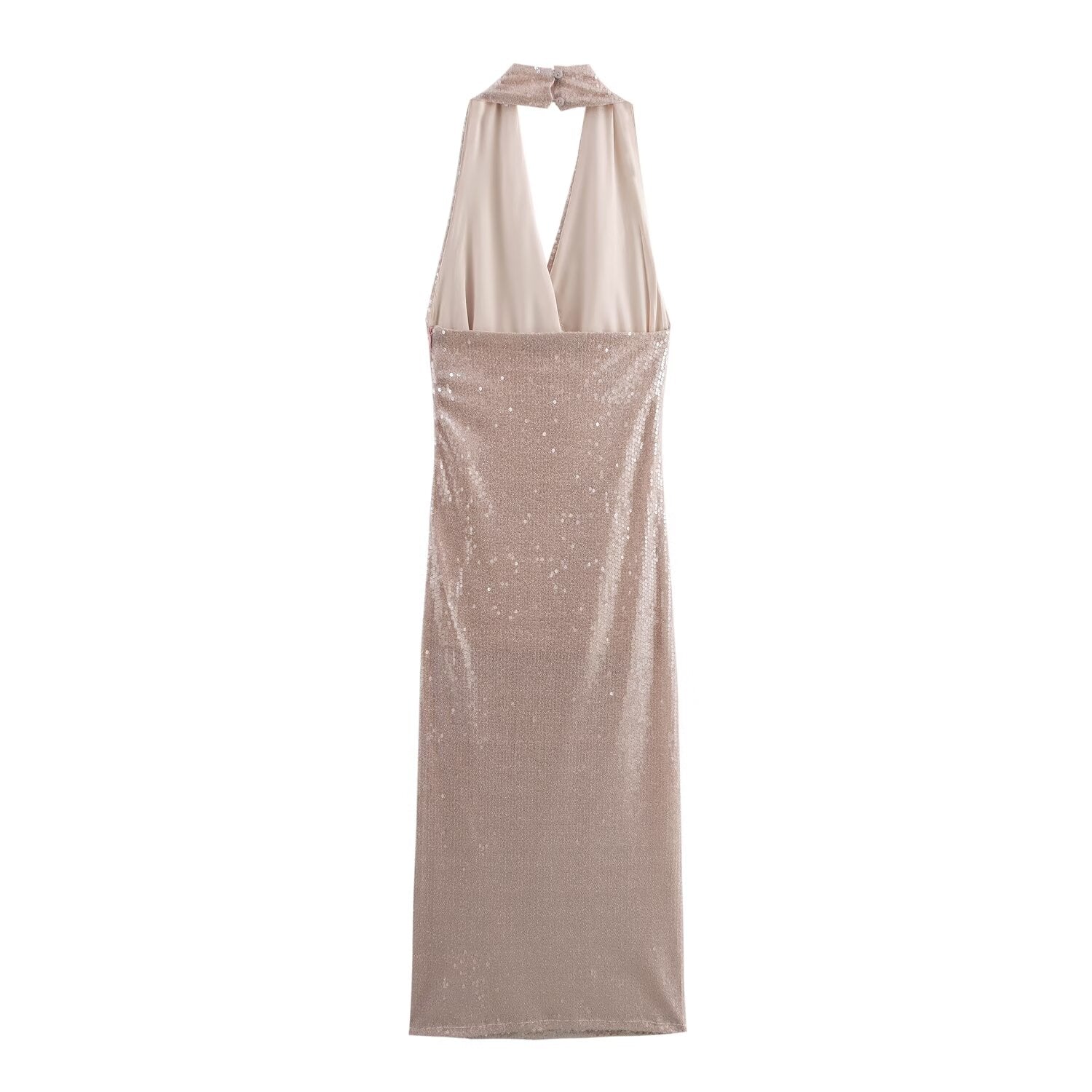 Sequin Halter Backless Bodycon Maxi Dress
