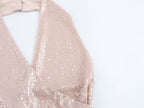 Sequin Halter Backless Bodycon Maxi Dress
