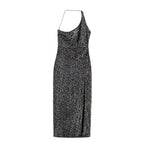 One-Shoulder Sequin Rhinestone Split Maxi Dress
