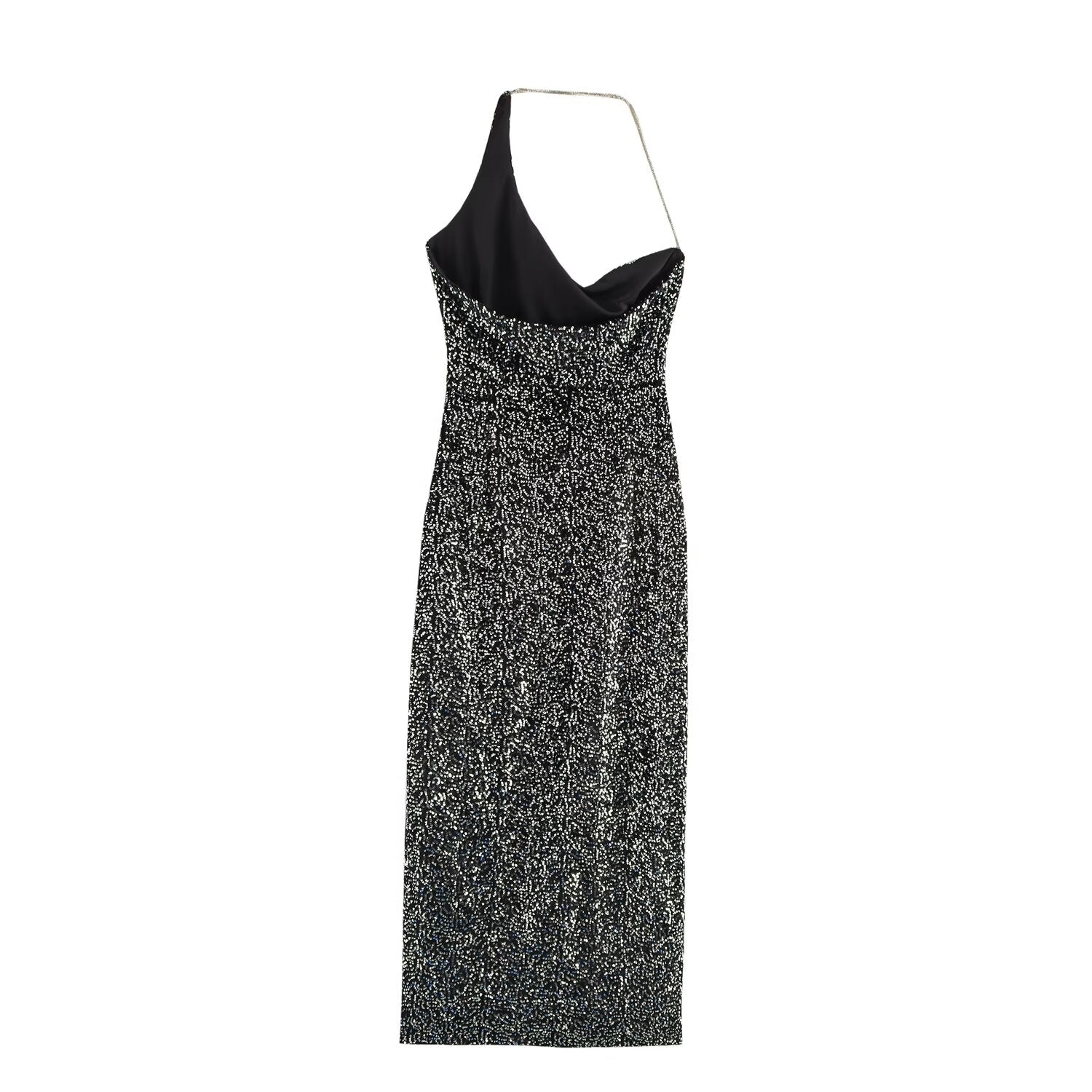 One-Shoulder Sequin Rhinestone Split Maxi Dress