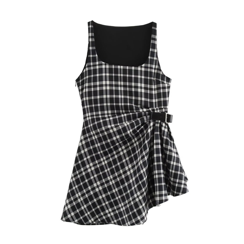 Women's Autumn Winter Street Design Plaid Velvet Dress